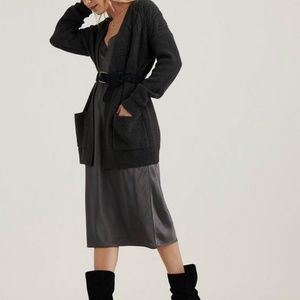 Lucky Brand Venice Charcoal Gray Long Cardigan w/ Belt & Pockets, Size S…